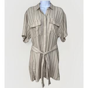 Abercrombie & Fitch Womens Linen Striped Button-Down Shirt Dress S Ivory Boho